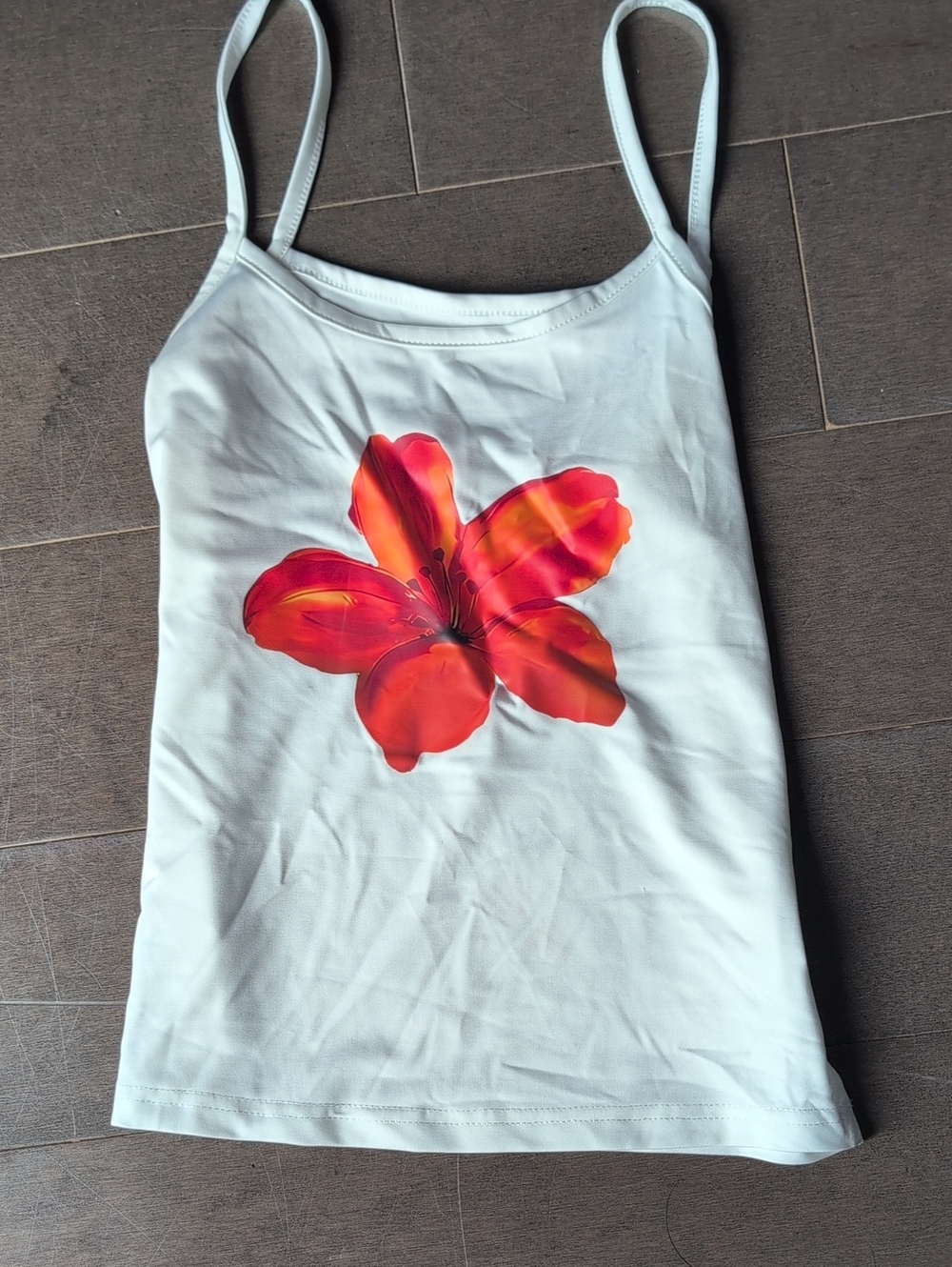 White Women’s Floral Tank Top with Red-Orange Lily